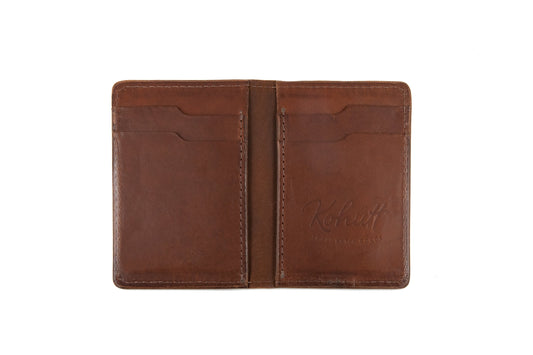 Classic vertical bifold slim wallet in whiskey |
The Kohutt classic leather vertical bifold wallet - slim in design and made in Australia from whiskey coloured veg tan leather. Suitable for Australian, U.S & E | Classic vertical bifold slim wallet - Kohutt™ | Borne of the Sea