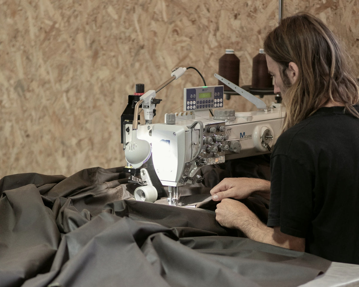 Sewing oilskin gear in the Kohutt workshop, Tasmania