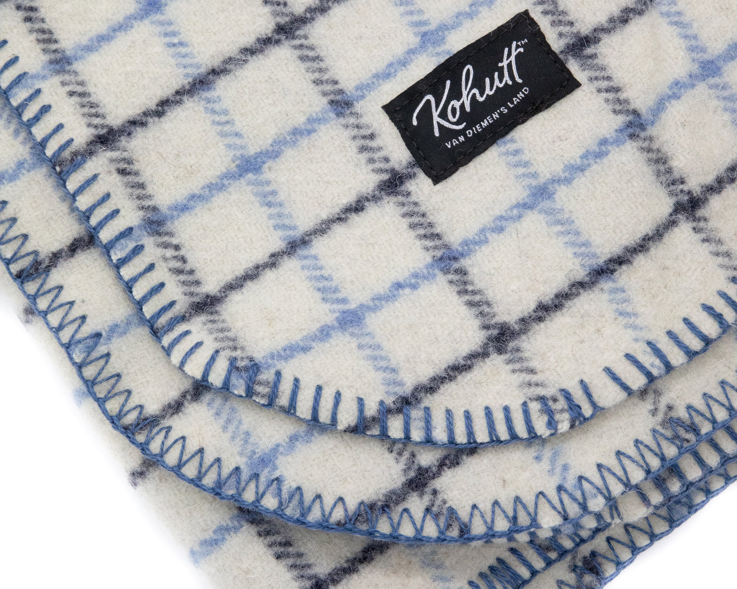 Australian made wool army blanket in white check - Kohutt™ - made in Tasmania